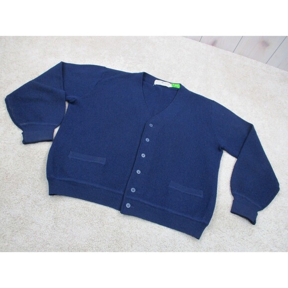 VINTAGE Peruvian Connection Cardigan Sweater Men Large Alpaca Blue Grandpa Peru - Picture 2 of 10